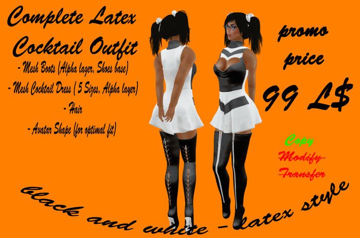 +++Complete Latex Cocktail Outfit (black/white) BOX