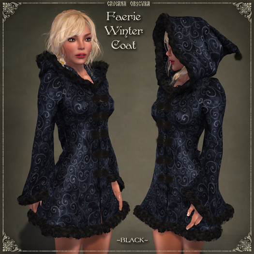 VINTAGE SALE! Faerie Winter Coat ~BLACK~ by Caverna Obscura - Classic ava in 6 sizes