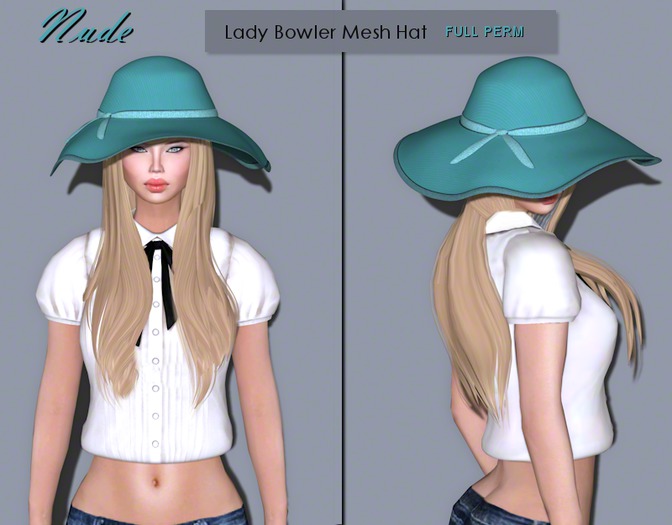 Nude [ Lady Fedora Bowler Mesh Hat ] No Rigged Mesh Full Perm