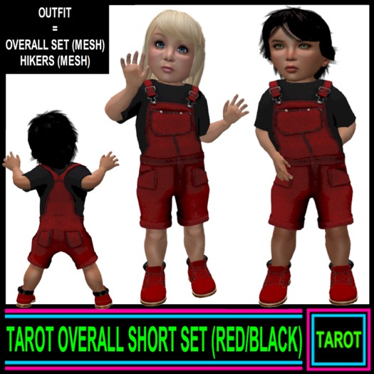 TAROT OVERALL SHORT SET AND HIKERS (RED/BLACK)