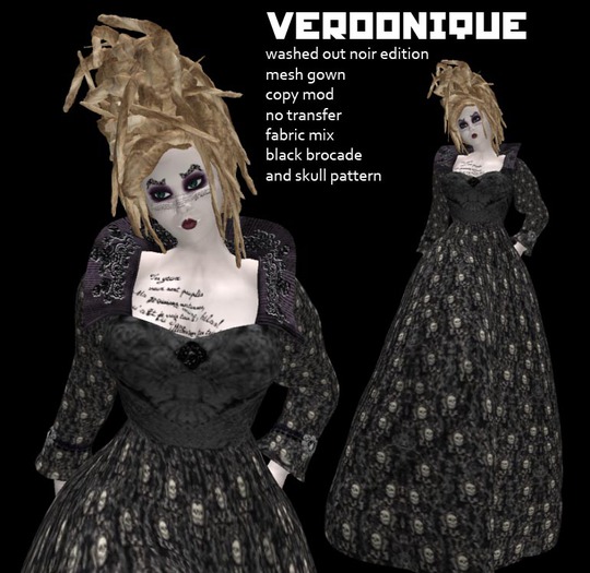 Grim Bros. veronique - noir skullie bone  - mesh gown - boxed
