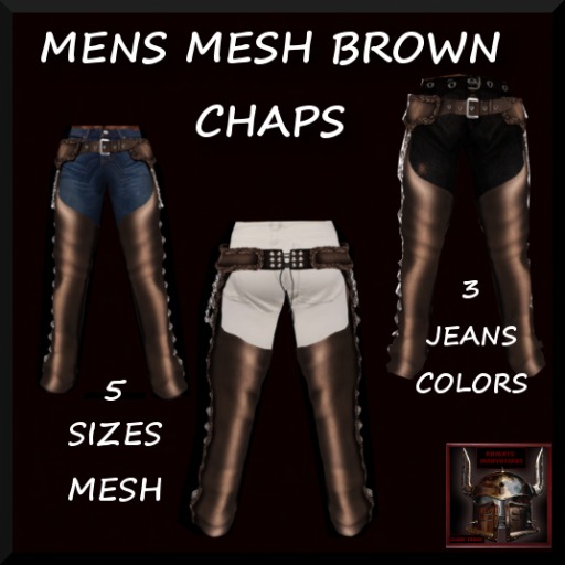 Chaps Object Second Life Marketplace - MENS MESH BROWN CHAPS