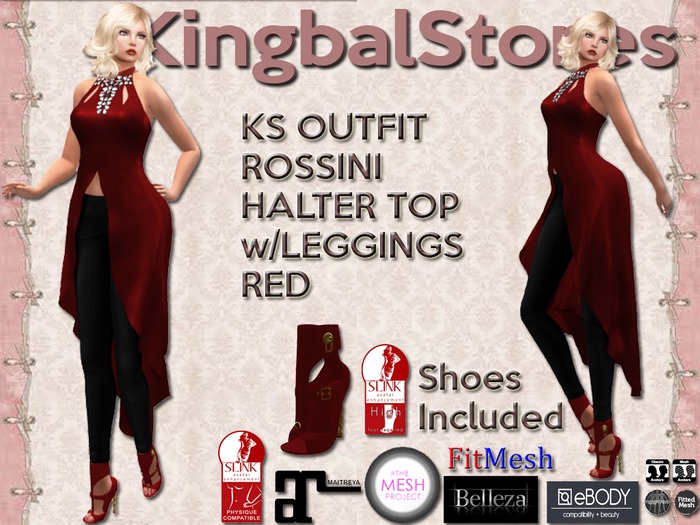 KS OUTFIT ROSSINI HALTER TOP w/LEGGINGS RED