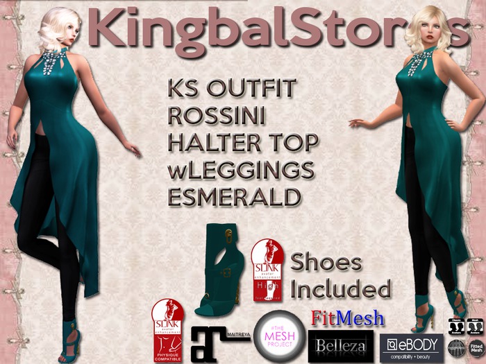 KS OUTFIT ROSSINI HALTER TOP w/LEGGINGS ESMERALD