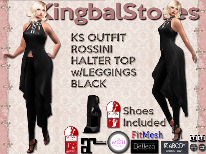 250 KS OUTFIT ROSSINI HALTER TOP w/LEGGINGS BLACK