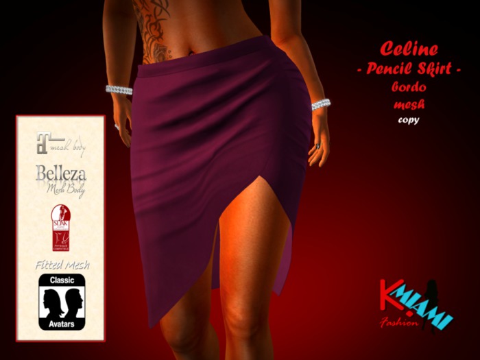 KMF Celine Pencil Skirt bordo