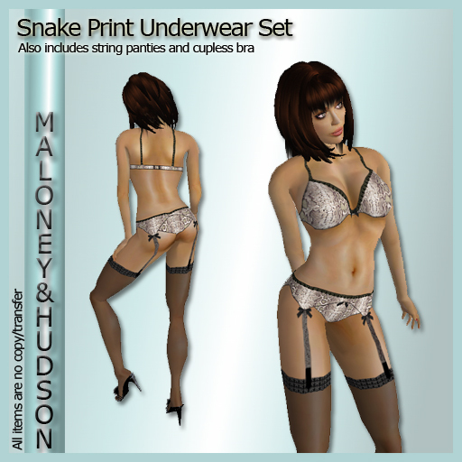 Ladies Snake Print Lingerie / Underwear Set