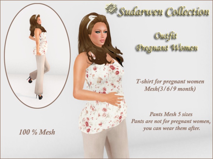 --SC-- Maternity Outfit -Mesh- Pants Beige & tank top