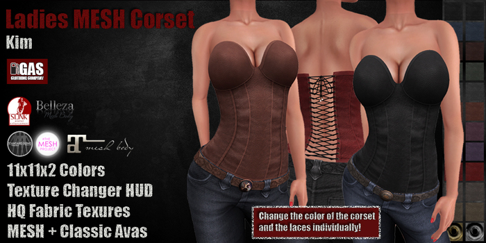 GAS [Ladies MESH Corset Kim - 11x11x2 Colors with HUD] Demo