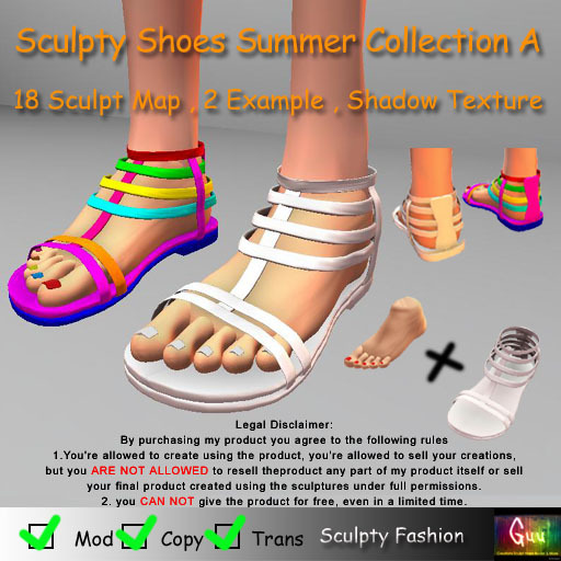 -=((Guu))=- Sculpty Shoes Summer Collection A [BOXED] / SCULPT MAP & Shadow Texture 