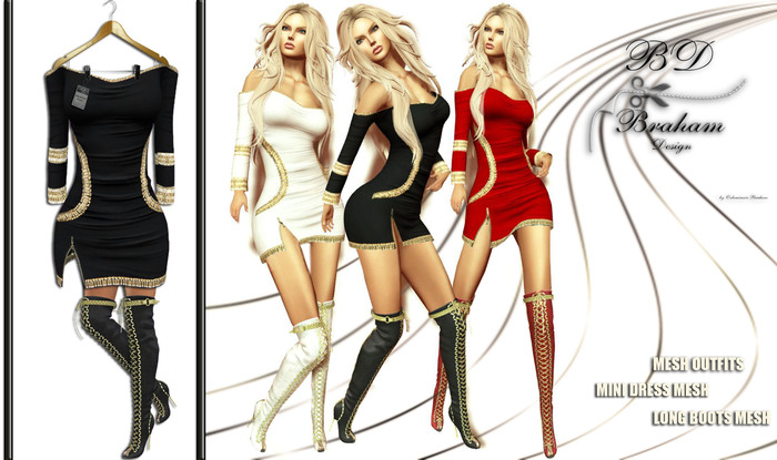 Braham Design Black Naomi Mini Dress Long Boots Mesh Outfits