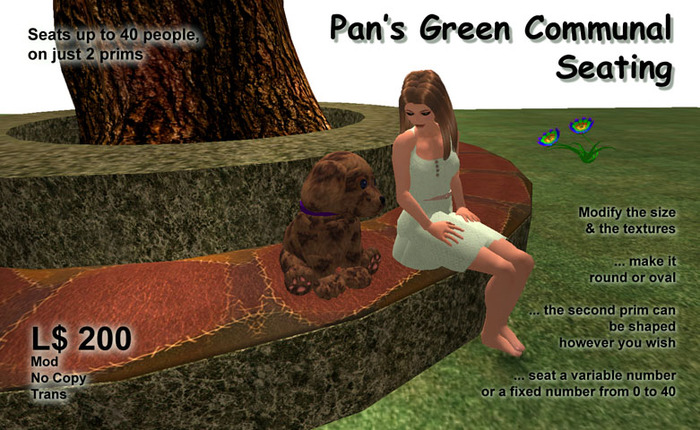 Pan's 2 prim Communal Seat (Green) 1.4