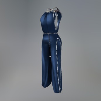 blue leather jumpsuit