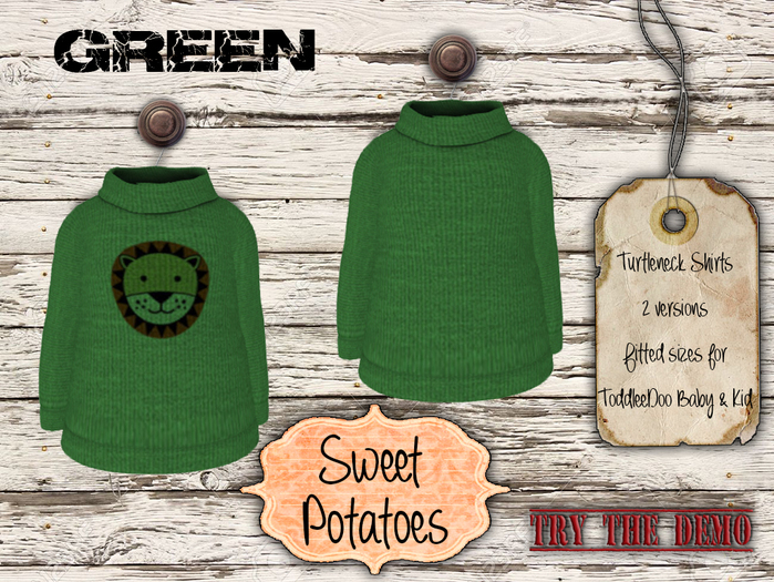 < Sweet Potatoes > Turtleneck Shirt 2 Versions, Green Demo