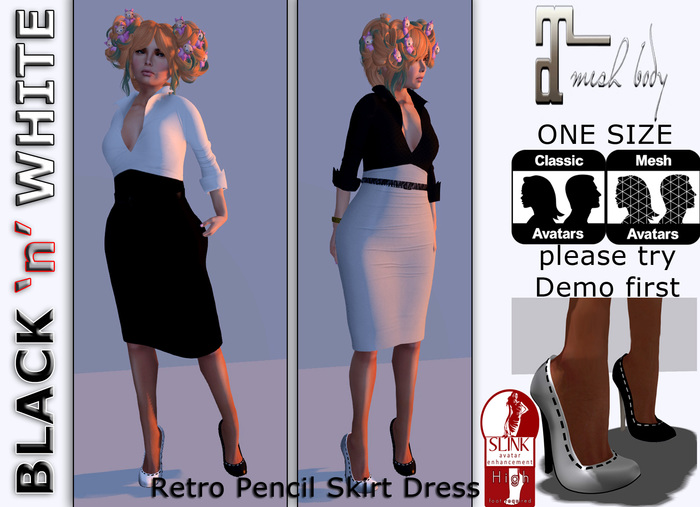 .: MB :.Retro Pencil Skirt Dress MAITREYA ~ black'n'white +++
