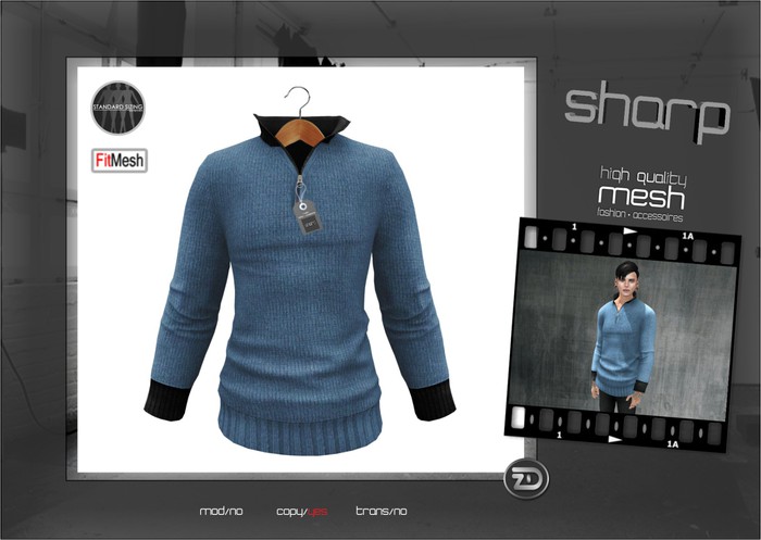 sharp by [ZD] - FitMesh - "Calvin" Half-Zip Sweater - Blue