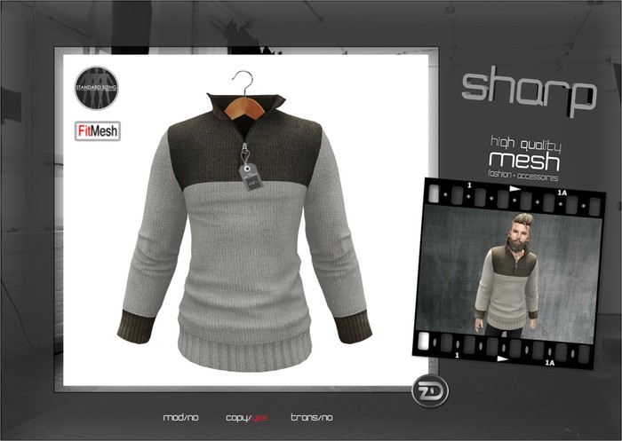 sharp by [ZD] - FitMesh - "Calvin" Half-Zip Sweater - Brown/Beige