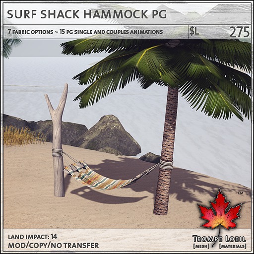 Second Life Marketplace - Trompe Loeil - Surf Shack Hammock PG [mesh]