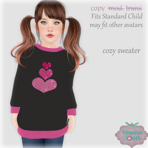 {V*Y} Cozy Sweater - 3 Glitter Hearts