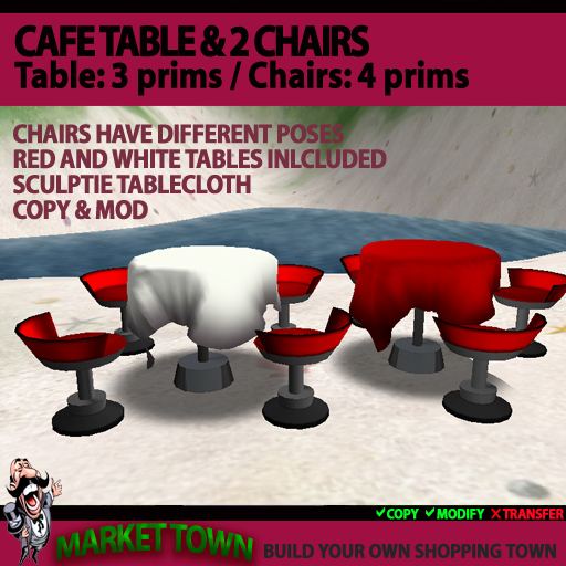 [MARKET TOWN} Cafe Table & Chairs (low prim)
