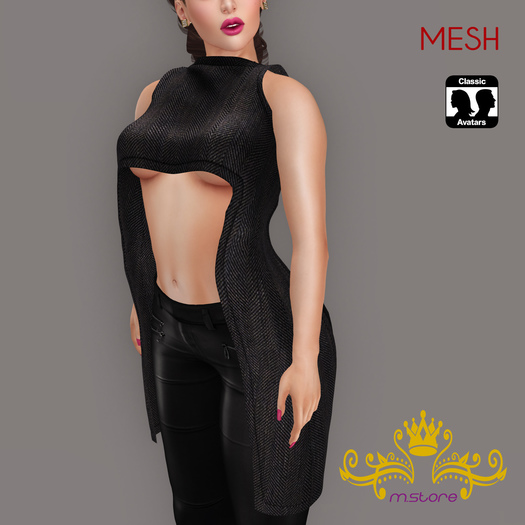{M.S} Demi Top Side Long Black :::Mesh:::