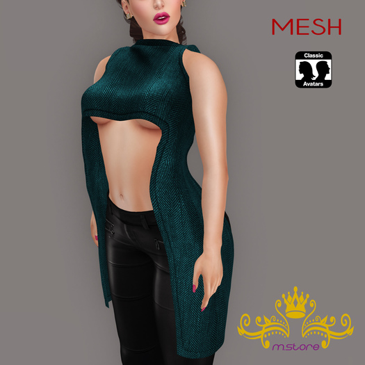 {M.S} Demi Top Side Long Teal :: Mesh ::