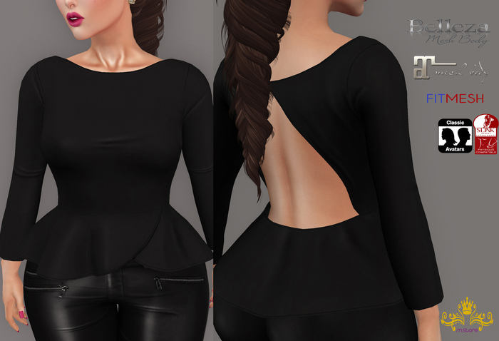 {M.S}Grace Blouse Open Back Black