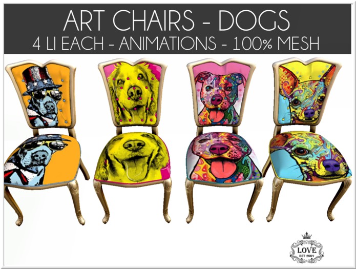 LOVE - ART CHAIRS -  DOG - 100% MESH - ANIMATED
