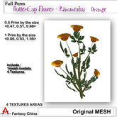 Fantasy China Mesh ButterCup Flower - Ranunculus - Orange  FULL PERM 1 prim