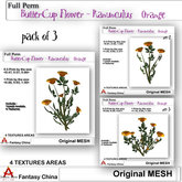 Full Perm ButterCup Flower - Ranunculus Orange pack of 3