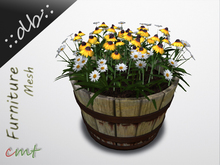 ::db:: Barrel Planter with Daisies and Black Eyed Susan No VII