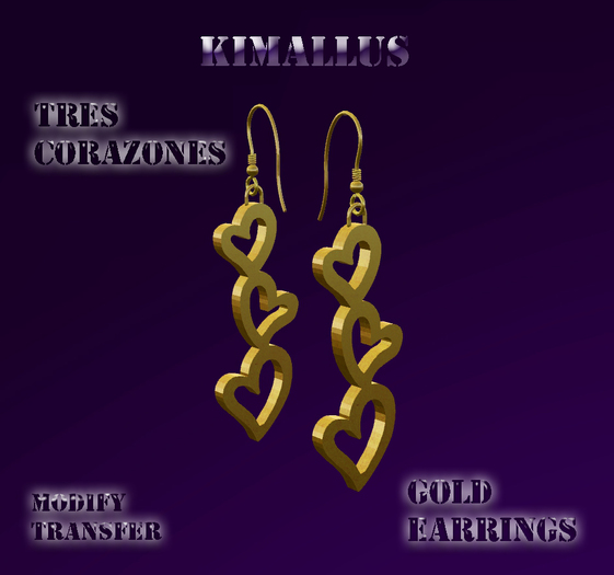 Tres Corazones Gold Earrings