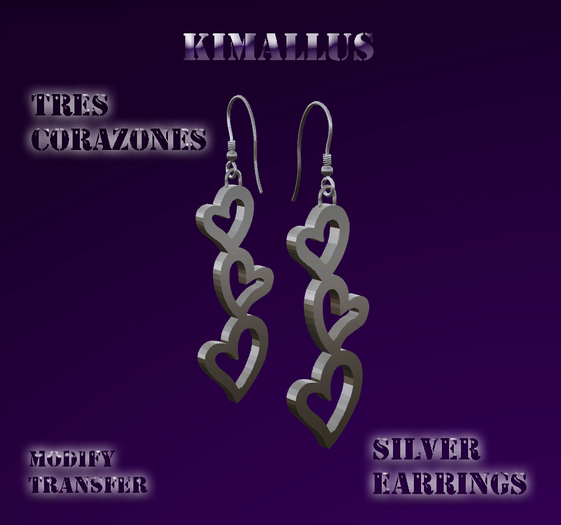 Tres Corazones Silver Earrings