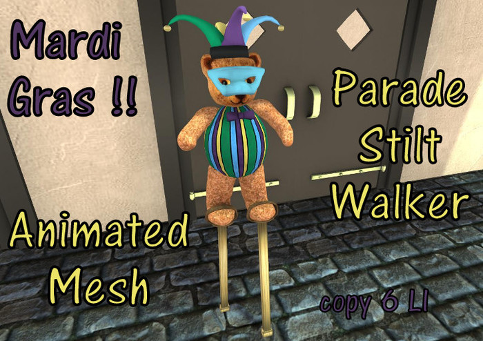 Mardi Gras Parade Stilt-Walker Teddy Bear-Animated Mesh