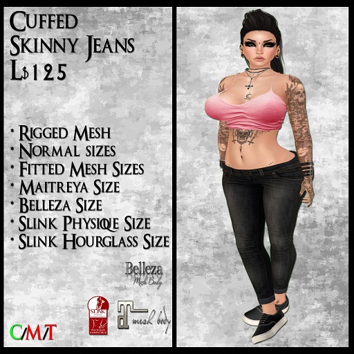 .::SS::. Cuffed Skinny Jeans Black