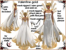 Valentine mesh gown white gold with gold blond prims hair , ideal for valentine's day or formal occasion , wedding