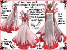 Valentine mesh gown white red with sunshine blond prims hair , ideal for valentine's day or formal occasion