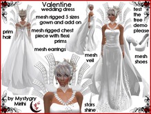 Valentine mesh gown white wedding with platinum prims hair , mesh veil , ideal for valentine's day or formal occasion