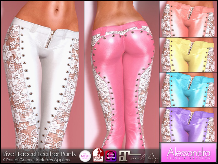 ALESSANDRA - Rivet Laced Leather Pants (6 Pastel Colors)