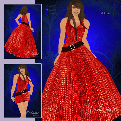 Madame Haute Couture - Athena, gown, modern long dress with belt, red