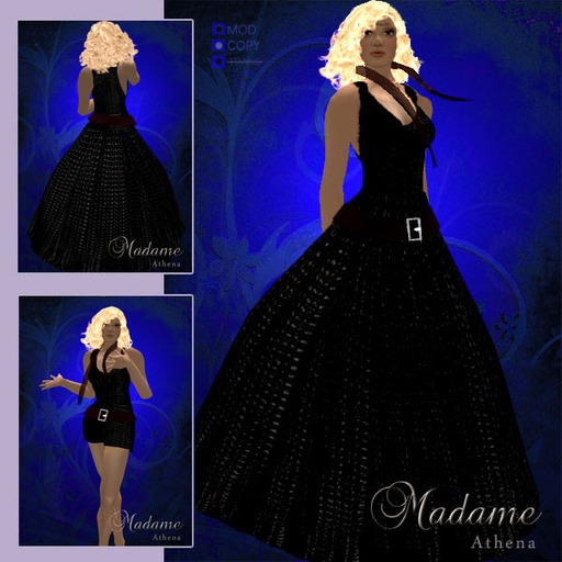 Madame Haute Couture - Athena, gown, modern long dress with belt, black