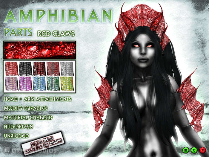 0o MORPH Amphibian parts: RED skin (10 color  variations / HUD driven) 