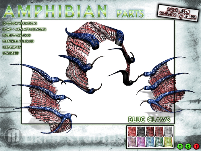 0o MORPH Amphibian parts: BLUE skin (10 color  variations / HUD driven) 