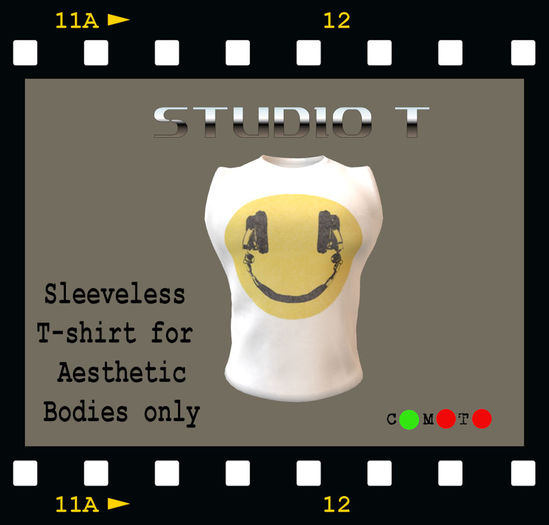 :::STUDIO T::: AESTHETIC SLEEVELESS WHITE "DJ SMILEY" SHIRT
