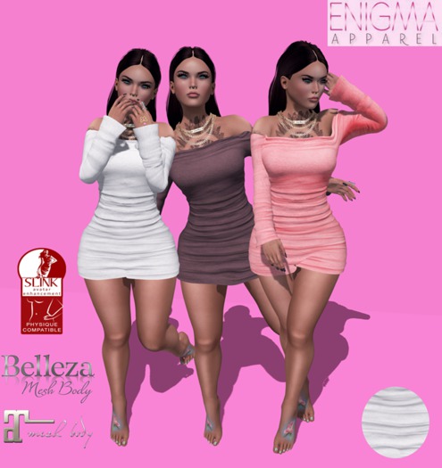 [EN] Mini Dress with shoulder show White ::MESH::