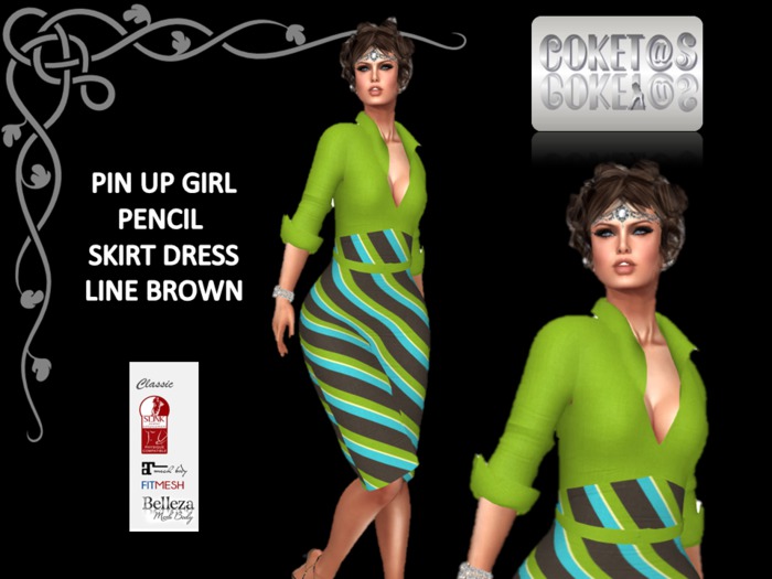 coket@s PinUp Girl Pencil Skirt Dress LINE BROWN
