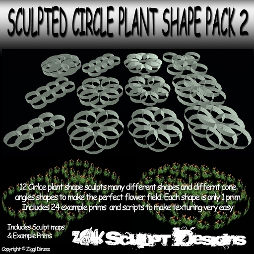 Z@K Sculpted Cirlce Round Plant Shape Pack 2 - 12 Sculpts - Full Perm - Prefab