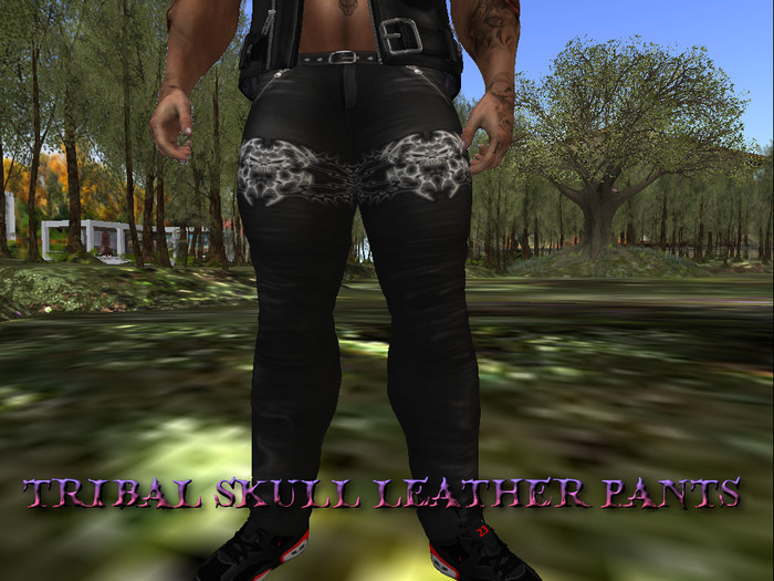 SKULL TRIBAL LEATHER PANTS APPLIER