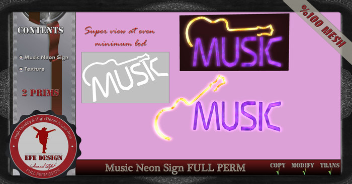 Music Neon Sign Full Permission Efe Design