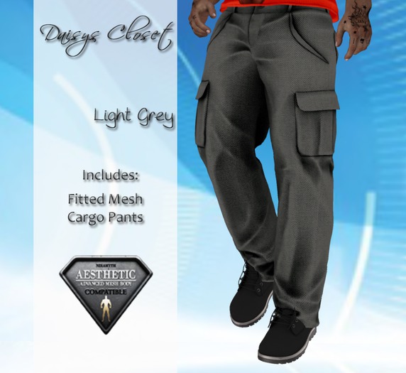 Second Life Marketplace *DC Lt Grey Aesthetic Mens Cargo Pants Boxed*